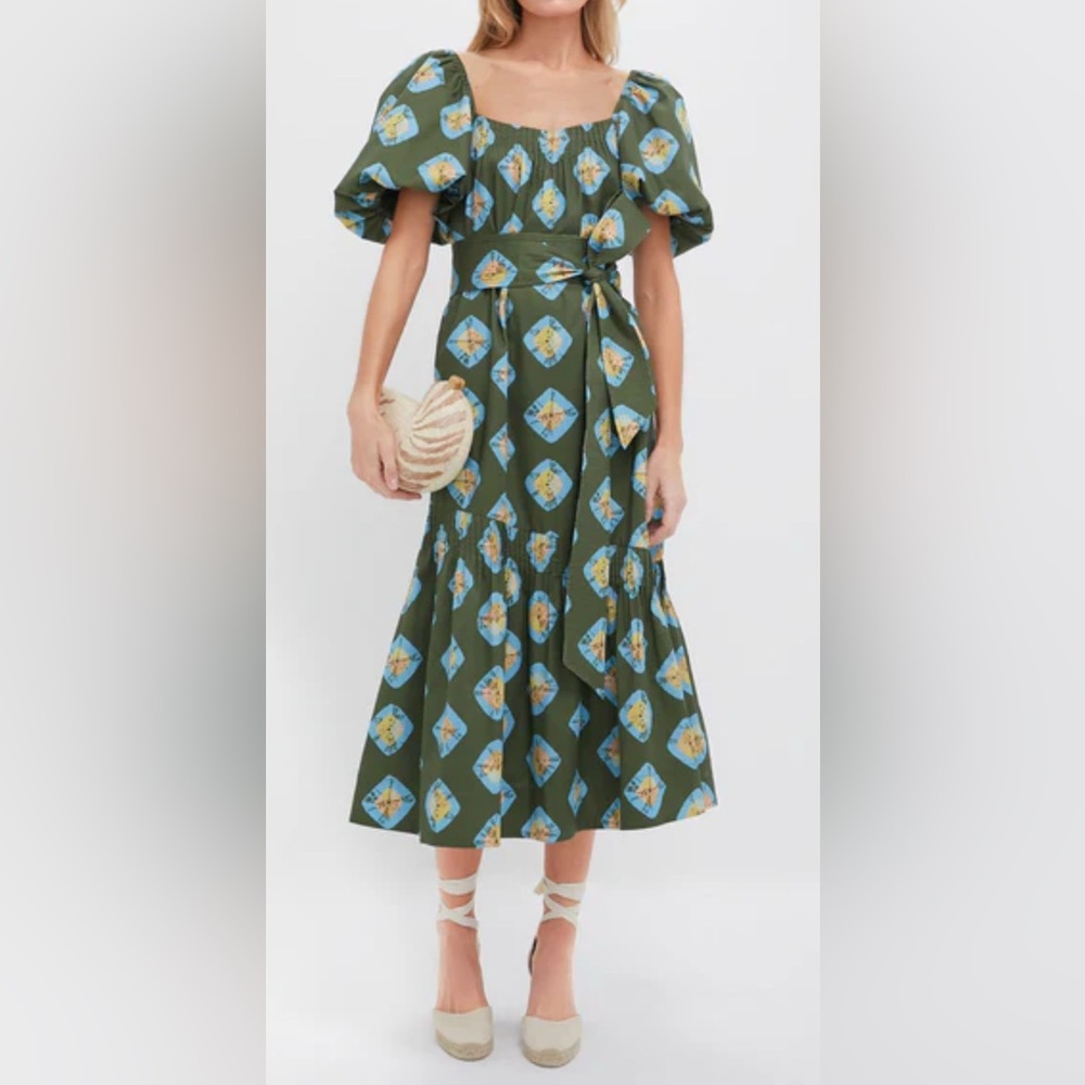 NWT Tuckernuck Olive and Aqua Diamond Clary Dress, Size XS